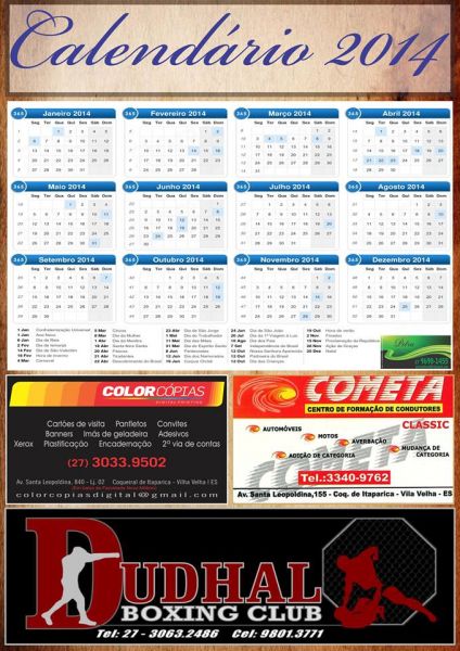 ANÚNCIE NO CALENDÁRIO 2014